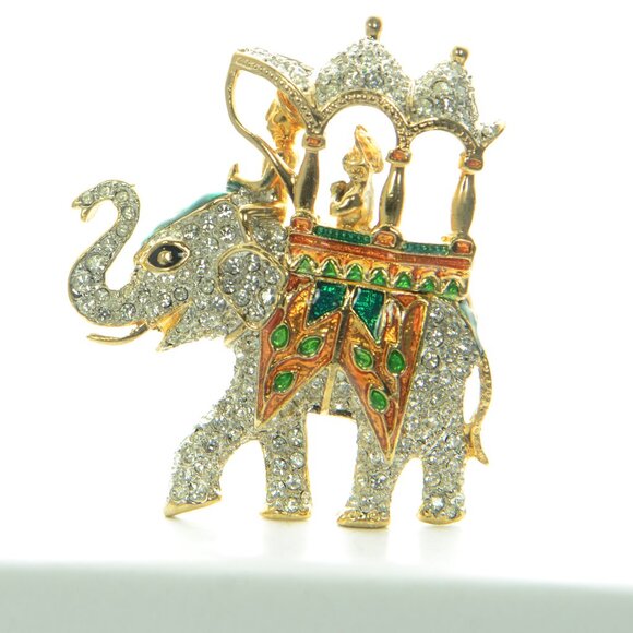 Vintage Kenneth Jay Lane KJL Crystal & Enamel Elephant Pin Brooch - Picture 1 of 6